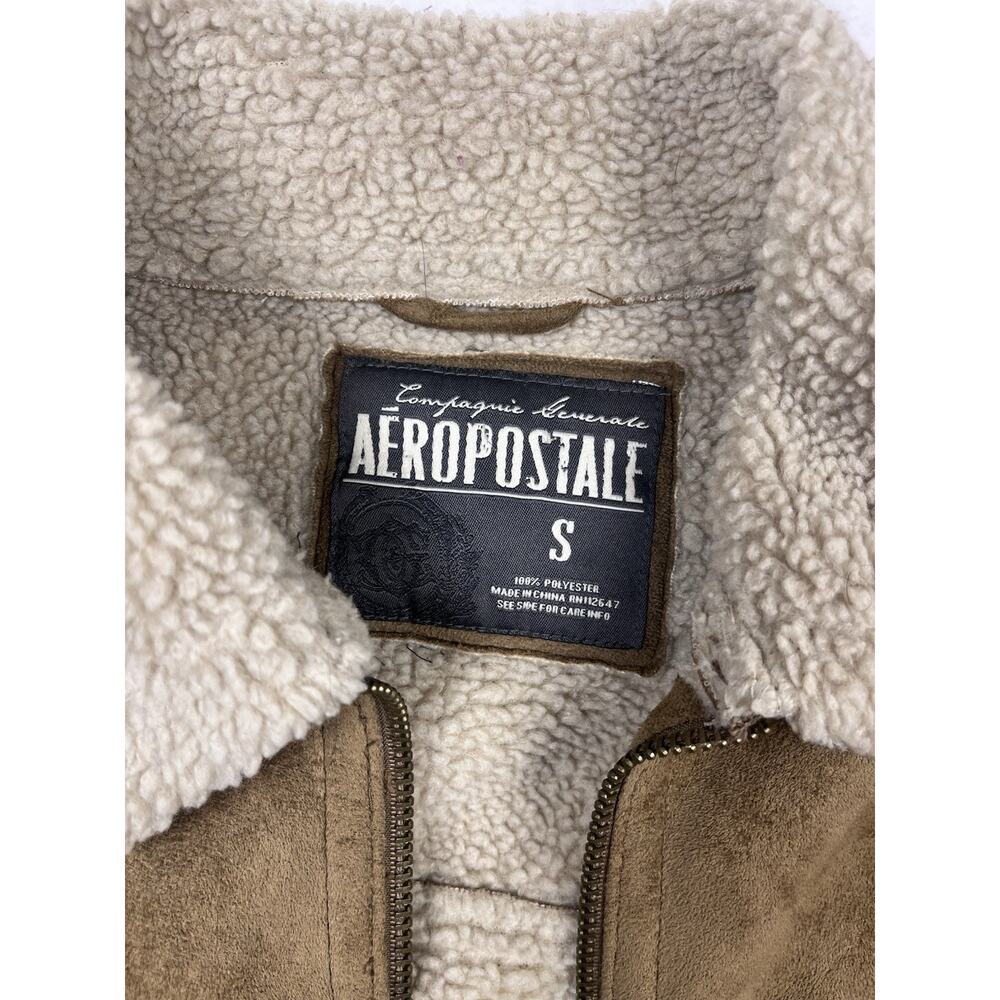 Aeropostale Brown Sherpa Lined Faux Suede Jacket Men’s Small – Shearling Style - Picture 13 of 16